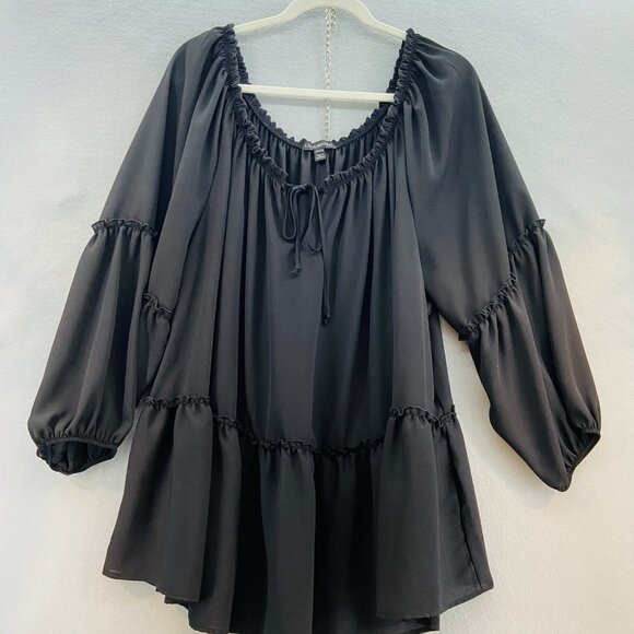 Lane Bryant Black Peasant Style Top SZ 26/28 Boho/Tunic‎ Peplum Off/On Shoulder - Picture 4 of 9
